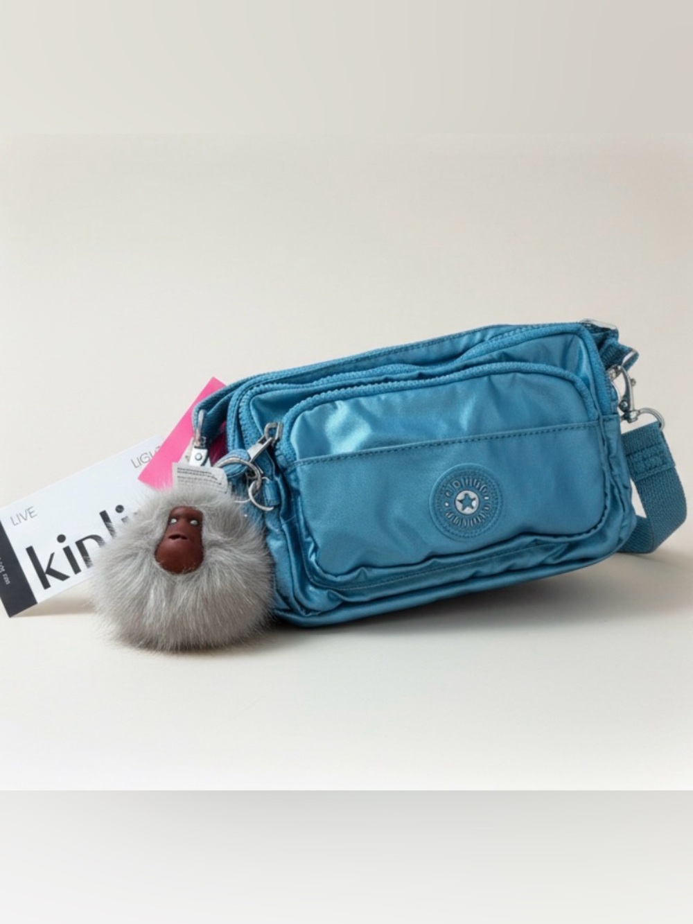 Kipling Merryl Convertible METALLIC Crossbody Bag Aqua Blue